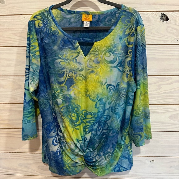 Ruby Rd. Blue and Green Asymmetrical Ruched Blouse - Picture 5 of 5